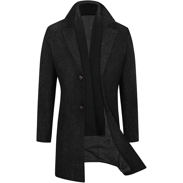 【 peak】FR Over Coat　Black Lucasini Mens Black Wool Long Peak Lapel Overcoat Warm